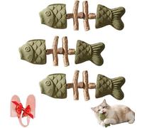 3-Pack Natural Fishbone Cat Dental Toys with Silicone Finger Toothbrush-Silvervine & Catnip Chew Sticks for Teeth Cleaning - Durable Wood Teething Toy for Kittens - Tartar Control Kit (3 Catnip)