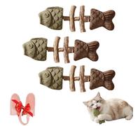 3-Pack Natural Fishbone Cat Dental Toys with Silicone Finger Toothbrush-Silvervine & Catnip Chew Sticks for Teeth Cleaning - Durable Wood Teething Toy for Kittens - Tartar Control Kit (3 Mixed flavor)