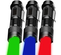 3 Pack Red Green Blue LED Flashlight Zoomable Waterproof Powerful Bright for Detector Aviation Astronomy Night Vision