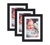 3 packs de cadres photo noirs 7x5, cadre photo en bois 13x18cm avec façade en verre véritable pouvant contenir des photos 10x15cm (4x6inch) avec tapis, à poser ou à fixer au mur.