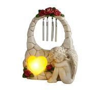 3 PAGEN Ange solaire avec carillon éolien - Décoration de jardin avec lampe solaire - Décoration funéraire et lanterne funéraire - Résistant aux intempéries et durable - 22,4 x 18 x 10,6 cm