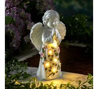 3 PAGEN® Ange solaire avec fleurs - Décoration de jardin LED - Ange gardien - Avec lampes solaires - Figurines de jardin pour l'extérieur - Décoration funéraire et lanterne funéraire - Résistant aux