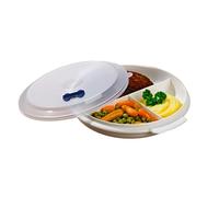 3 PAGEN® Assiette à micro-ondes avec 3 compartiments et couvercle - Réchauffement doux des aliments - Plastique - Passe au lave-vaisselle - Dimensions : Ø 21 cm