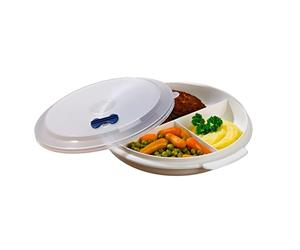 3 PAGEN® Assiette à micro-ondes avec 3 compartiments et couvercle - Réchauffement doux des aliments - Plastique - Passe au lave-vaisselle - Dimensions : Ø 21 cm