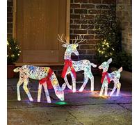 3 PAGEN Famille de rennes LED 3 pièces - Boîte à piles avec indice de protection IP44 - Décoration de Noël colorée - Pour l'intérieur et l'extérieur - Minuterie 6/18 heures