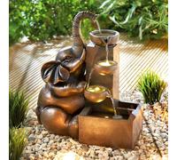 3 PAGEN® Fontaine solaire éléphant extérieure - Cascade - Éclairage d'ambiance - Résistant aux intempéries - Fonctionne à l'énergie solaire - Idéale pour le jardin