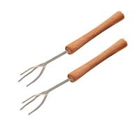 3 PAGEN® Lot de 2 fourchettes à pommes de terre avec manche en bois pour éplucher et tenir sans effort - Parfait comme support pour pommes de terre ou épis de maïs - Acier inoxydable et bois - Pic à