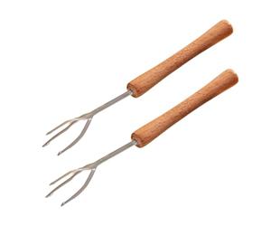 3 PAGEN® Lot de 2 fourchettes à pommes de terre avec manche en bois pour éplucher et tenir sans effort - Parfait comme support pour pommes de terre ou épis de maïs - Acier inoxydable et bois - Pic à