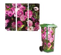 3 PAGEN® Lot de 3 autocollants pour poubelle à fleurs, 3 feuilles d'autocollants pour poubelle à fleurs, 3 feuilles d'autocollants Gerbera, motif floral tons roses, résistant aux intempéries et