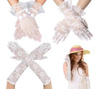 3 Paire Gants Courts en Dentelle Femme,Gants en Dentelle Florale Mitaines blanches pour femmes - Mitaines de dentelle raffinées et élégantes avec un design floral, parfait pour diverses occasions