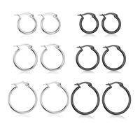3 paires / 6 paires de boucles d'oreilles rondes en acier inoxydable avec petit anneau Boucles d'oreilles non allergiques Unisexe Noir Acier Couleur OrTraitement séduisant