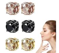 3 Paires Acier Inoxydable Boucles d'oreilles Magnétique Homme Fille Enfant Boucle d Oreille Aimant Sans Trou Boucle d'oreille Clip Non Piercing Diamant Zirconium Ronde Clou Noir, or, or rose 6MM