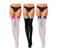 3 Paires Bas Hauts de Cuisse en Dentelle avec Noeud pour Femmes Chaussettes Hautes de Genou de Saint-Valentin (Blanc avec Noeud Noir, Noir avec Noeud Blanc, Blanc avec Noeud Rouge Rose), Taille M