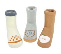 3 Paires Bébé Chaussettes D'Hiver Dessin Chaussettes Mid-Calf 0-6 Mois Socquettes pour Nouveau-nés Garçon Fille Épais Mi-mollet Chaussettes en Coton Chaud Confort Douceur avec Motif Cartoon, Pomme XS
