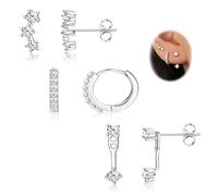 3 Paires Boucles d'oreilles Argent 925 pour Femme Petites Clou d'Oreilles Mini Boucles d'Oreilles Créoles pour Plusieurs Piercings Oreille Cartilage