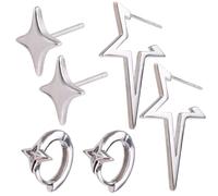 3 Paires Boucles d'Oreilles Étoiles Argentées pour Femme, 3 Modèles Boucles d'Oreilles Y2K Clous Étoiles Décoration Gothique Punk Rock pour Femme Cadeau Fête ou Rendez-Vous Galant