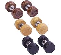 3 Paires Boucles D'Oreilles Haltères Ensemble de Boucles D'Oreilles en Bois Faux Plugs Fake Tunnel Boucles D'Oreilles en Bois Rondes Fake Wood Plug - Boucles D'Oreilles Bio Homme & Femme, Bois