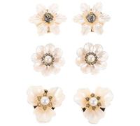 3 Paires Boutons de Manchette, Élégantes Fleur Ornés de Cristaux | Alliage, Plastique et Perles, Détail Féminin Scintillant, pour Poignets Français et Manches de Costume