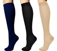 3 Paires Chaussettes de Compression, Bas de Contention, 15-20 mmHg pour Hommes et Femmes pour Coureurs infirmières Voyage Avion, Femme Enceinte, Maternité, Manchon Compression Mollet, Mi-Bas Femme