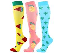 3 Paires Chaussettes de Compression Bas de Contention Homme Bas de Contention Femme pour Sport, Course, athlétisme,Trekking, Voyage, Vol, Infirmiers, Grossesse 20-25 mmHg (S/M, Jaune+Rose+Vert)