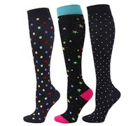 3 Paires Chaussettes de Compression Bas de Contention Homme Bas de Contention Femme pour Sport, Course, athlétisme,Trekking, Voyage, Vol, Infirmiers, Grossesse 20-25 mmHg (L/XL, Coloré+Bleu+Noir)