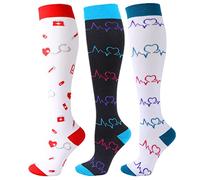3 Paires Chaussettes de Compression Bas de Contention Homme Bas de Contention Femme pour Sport, Course, athlétisme,Trekking, Voyage, Vol, Infirmiers, Grossesse 20-25 mmHg (L/XL, Rouge+Bleu+Blanc)