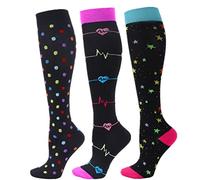 3 Paires Chaussettes de Compression Bas de Contention Homme Bas de Contention Femme pour Sport, Course, athlétisme,Trekking, Voyage, Vol, Infirmiers, Grossesse 20-25 mmHg (L/XL, Coloré+Rose+Bleu)