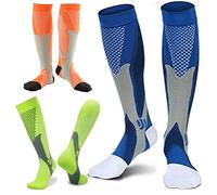 3 Paires Chaussettes De Contention Homme Et Femme, Bas De Contention, Chaussette De Compression pour Le Running, Les Sport, L?Avion, Les Voyages, Récupération (Bleu+Orange+Vert,L-XL)