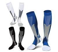 3 Paires Chaussettes De Contention Homme Et Femme, Bas De Contention, Chaussette De Compression pour Le Running, Les Sport, L?Avion, Les Voyages, Récupération (Bleu+Noir+Blanc,S-M)