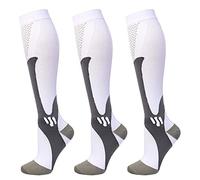 3 Paires Chaussettes De Contention Homme Et Femme, Bas De Contention, Chaussette De Compression pour Le Running, Les Sport, L?Avion, Les Voyages, Récupération (Blanche,XXL)
