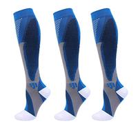 3 Paires Chaussettes De Contention Homme Et Femme, Bas De Contention, Chaussette De Compression pour Le Running, Les Sport, L?Avion, Les Voyages, Récupération (Bleu,L-XL)
