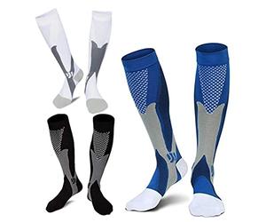3 Paires Chaussettes De Contention Homme Et Femme, Bas De Contention, Chaussette De Compression pour Le Running, Les Sport, L?Avion, Les Voyages, Récupération (Bleu+Noir+Blanc,L-XL)