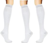 3 Paires Chaussettes de Contention pour Hommes et Femmes Circulation Compression médical 15-20 mmHg Professionnelle Soutien Lors des Vols ou Voyages Unisex Anti-thrombose Anti Varices blanc