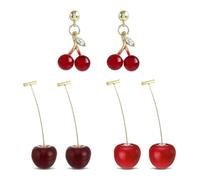 3 paires de boucles d'oreilles cerise, boucles d'oreilles pendentif cerise, boucles d'oreilles tempérament, boucles d'oreilles cerise 3D, adaptées aux dames et aux filles