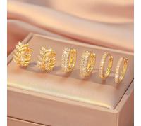 3 paires de boucles d'oreilles charmeuses et simples à design de blé, boucles d'oreilles à forme de double cercle classique, cadeau de bijoux pour femmes pour les jours fériés et les utilisations quot