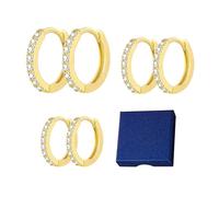 3 Paires De Boucles D'Oreilles Créoles Et 1 Boîte À Bijoux, Boucles D'Oreilles Clous Avec Strass, Boucles D'Oreilles Géométriques, Boucles D'Oreilles Simples Et Tendances, Bijoux Pour Femme