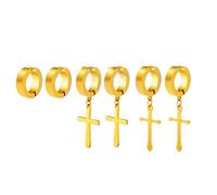 3 Paires de Boucles d'oreilles Créoles Non Percées pour Homme Femme Acier inoxydable Croix d'oreille pour l'obtention du diplôme Pâques Noël