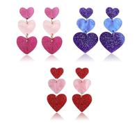 3 Paires de Boucles d'Oreilles Pendantes - Coeur Rose en Acrylique Mignonnes