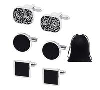 3 paires de boutons de manchette avec 1 sac de rangement, boutons de manchette à motif, boutons de manchette carrés, boutons de manchette ronds, boutons de chemise, adaptés pour les mariages, les