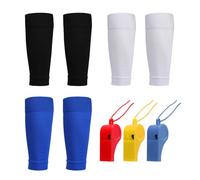 3 paires de chaussettes de football et 3 sifflets, jambières pour enfants, manches de chaussettes de football, jambières pour débutants en course ou entraînement de football (noir/bleu/blanc)