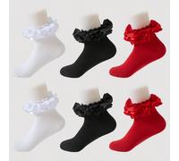 3 paires de chaussettes mi-mollet pour femmes avec design en dentelle, rouge, noir et blanc Taille UniqueAnimal,graphique,UnicolorePolyester