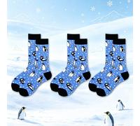 3 paires de chaussettes mi-mollet pour hommes avec imprimé pingouin, chaussettes décontractées polyvalentes et respirantes, chaussettes mi-mollet jacquard pingouin de dessin animé sur fond bleu, chaus