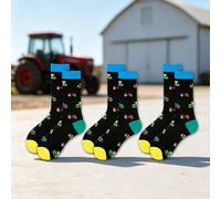 3 paires de chaussettes mi-mollet pour hommes avec motif graphique de tracteur de ferme, chaussettes jacquard mi-mollet amusantes avec motif de tracteur, chaussettes décontractées pour tous les jours 