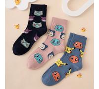 3 paires de chaussettes mi-mollet pour hommes, motif de dessin animé Pikachu et Charizard de la série Pokémon, jacquard coloré. Unisexe, vêtements de sport, toutes saisons, taille européenne et améric