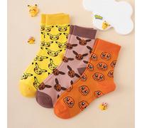 3 paires de chaussettes mi-mollet pour hommes, motif de dessin animé Pikachu et Charizard de la série Pokémon, jacquard coloré. Unisexe, vêtements de sport, toutes saisons, taille européenne et améric