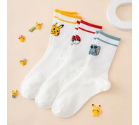 3 paires de chaussettes mi-mollet pour hommes, motif rayé de la série Pokémon Pikachu, style de bande dessinée intéressante, jacquard, unisexe, style sport, toutes saisons, taille européenne et améric