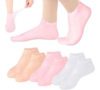 3 Paires de Chaussettes Silicone Pieds pour Soin des Pied,Chaussette Silicone Pied Réutilisable, Chaussettes Hydratantes pour Pieds Secs et Abîmés, MasquePied pour Talon, Rose, Chair et Blanc