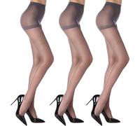 3 paires de collants pour femmes, 20 deniers, collants de contrôle de l'abdomen, de forme, collants fins avec taille haute, lifting des fesses et orteils renforcés, pour les femmes(FR-H400-GR-M)