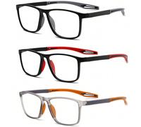 3 paires de lunettes de lecture anti-lumière bleue, légères et pliables, style sportif unisexe 1X,2X,3X,4X,1.25x,1.5x,1.75x,2.25x,2.5x,2.75x,3.5xRayéPC