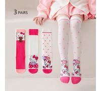 3 paires de mi-mollets pour filles avec motif Hello chat, bas résille à pois jusqu'à la cuisse, style mignon de collège, convient pour le printemps/été, tissu fin, idéal pour le port quotidien et les